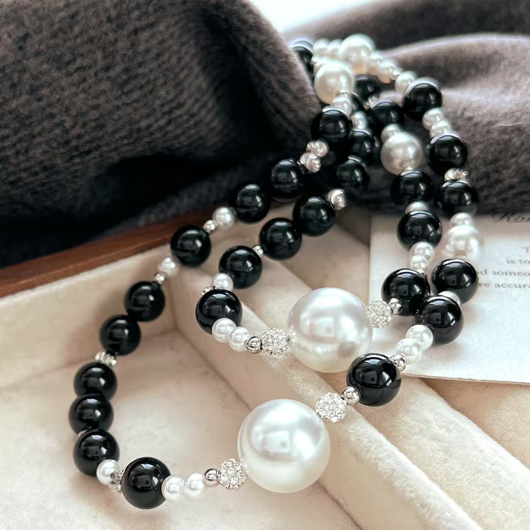 Retro quality organic agate necklace pearl