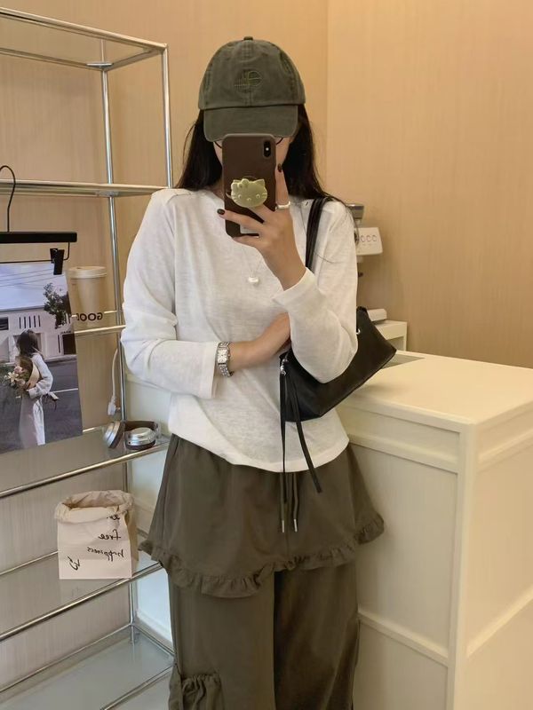 秋季新款韩版休闲时尚简约纯色净版正肩宽松唱戏T恤打底衫女1145|undefined