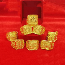 越南沙金开口复古男士戒指黄金色沙金霸气发财富龙马宝石仿金首饰