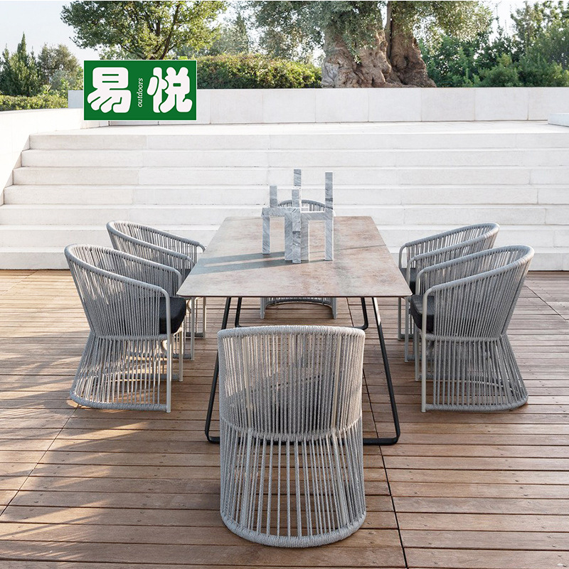 Mesa y silla de caña de ocio al aire libre balcón patio combinación de tres piezas jardín al aire libre mesa de té silla impermeable