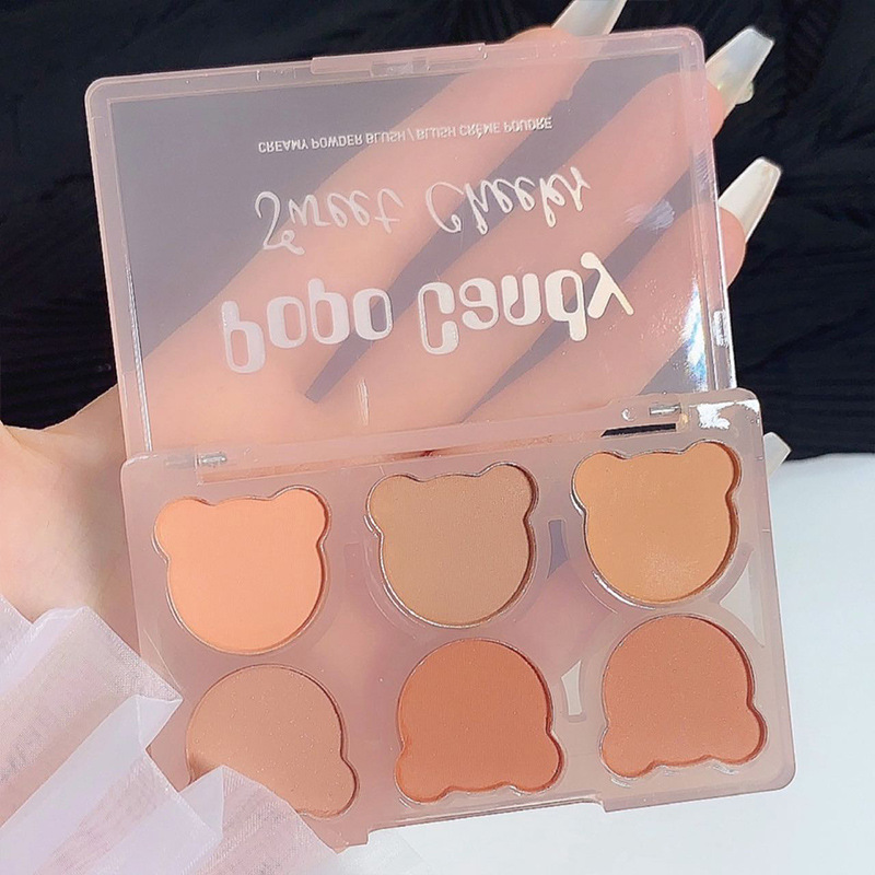 POPO CANDY Six-color Bear Blush Palette, Blush, Highlight, Shadow, Contouring all-in-one Palette, Facial makeup Tiktok undefined