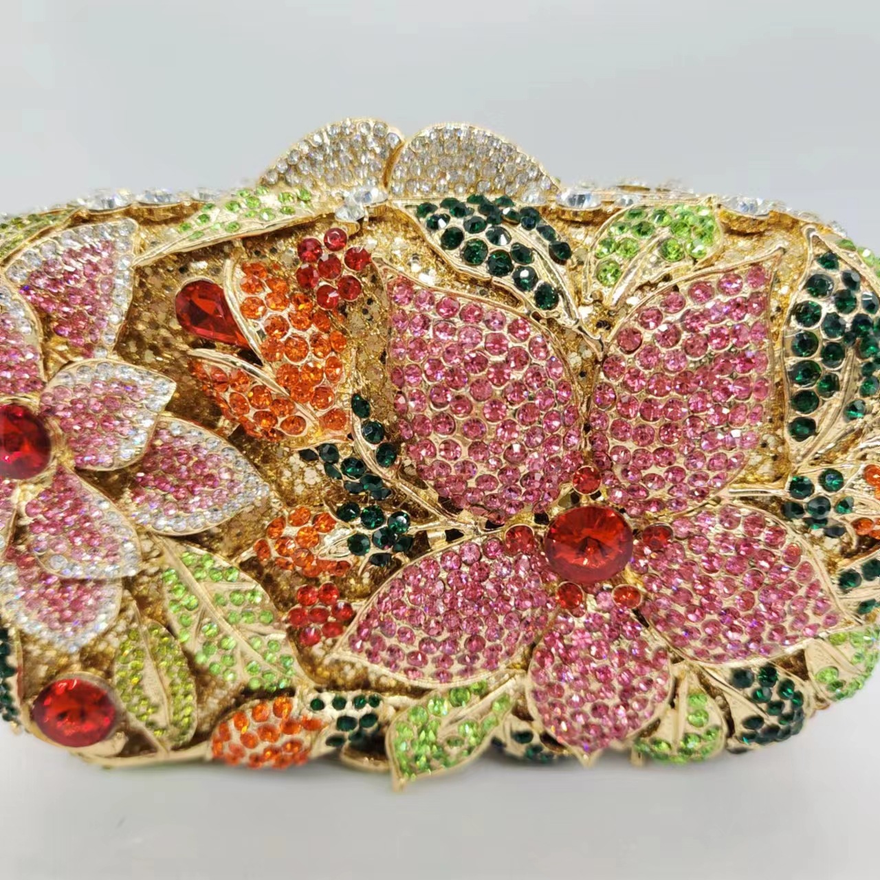 Túi clutch dạ hội đính kim cương giả kim loại rỗng cao cấp — Vàng kim AB, Màu vàng kim, Bạc AB, Cá tính đặt làm chi tiết 5