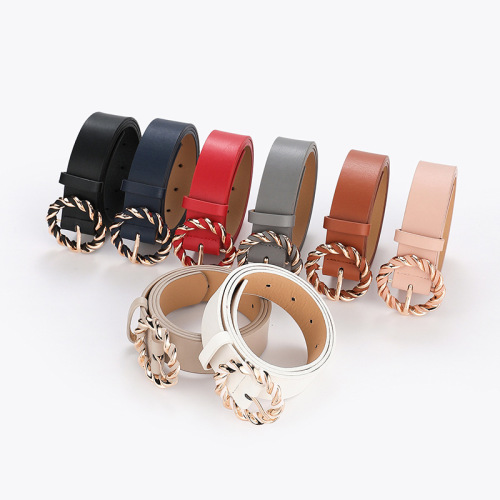 New style twist buckle fashion PU wrapping women's bare body belt decorative dress retro round buckle belt for women
