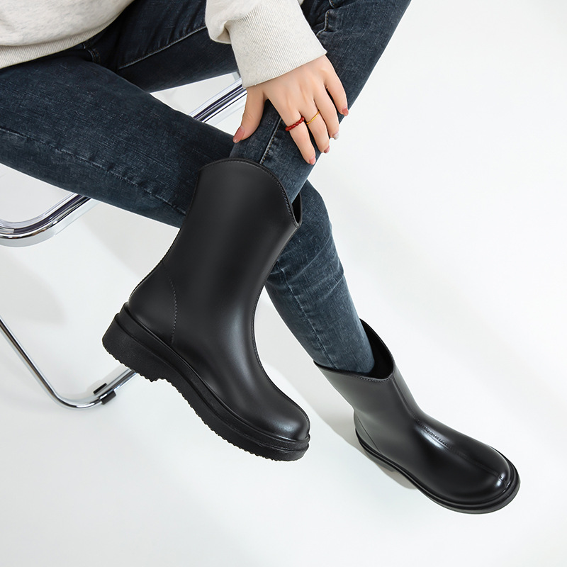 Botas de Lluvia para Mujer Augu Shiden, Primavera 2026, Nuevo Estilo Simple y Práctico, Botas de Agua de Caña Alta, Zapatos de Goma para Exteriores