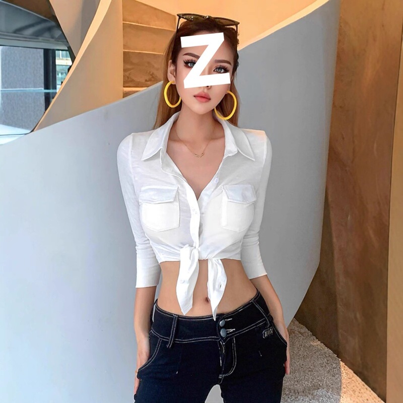 Pure Desire Style White Collared Shirt for Women, Sexy Waist-Cinching Slim-Fit Short Shirt, Unique and Super Stylish Summer Top Pure Desire Style White Collared Shirt for Women, Sexy Waist-Cinching Slim-Fit Short Shirt, Unique and Super Stylish Summer Top