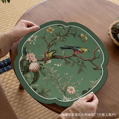 国風異形ハスの葉の水たまりの台所の家庭用テーブルのマットの中国式の茶室の珪藻泥の吸水の速乾のお茶のマット