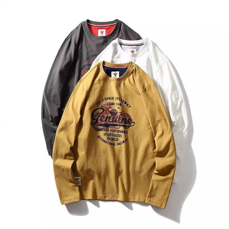 Ami Kaji 220g Technology Sanding Wash Cotton Crewneck Base Retro Old Printed Casual Couples Sweatshirt