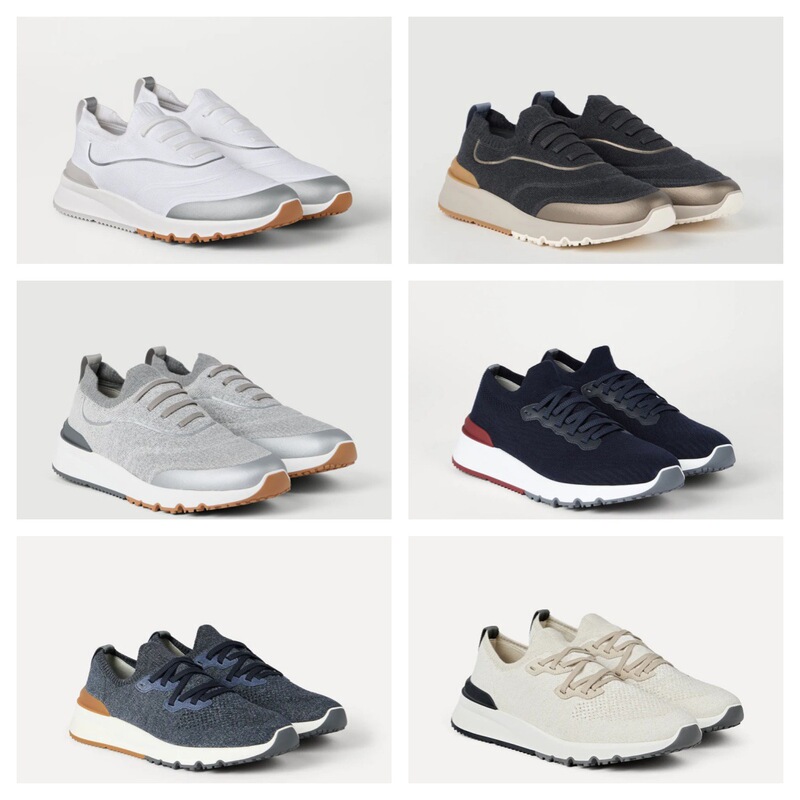 In-Stock Bc Knitted Cotton Fabric Spliced Semi-Polished Calfskin Sneakers with Heat-Sealed Stripe Decoration and Thick Soles for Men