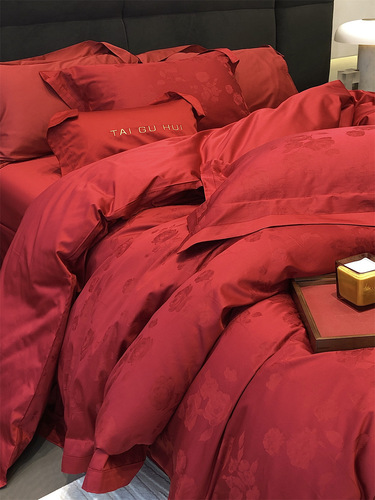 High-end 100-count cotton long-staple cotton wedding four-piece set pure cotton red new wedding jacquard quilt cover wedding bedding