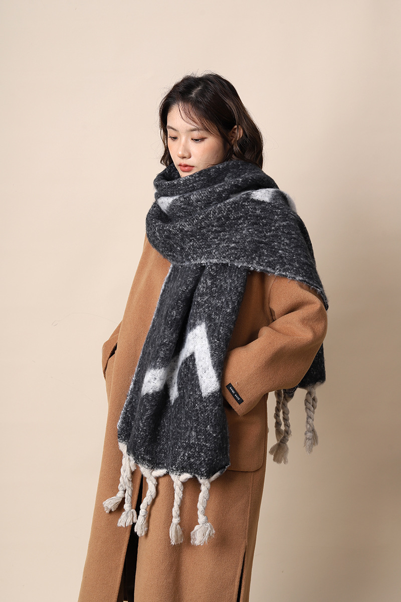 New Korean Women's Winter Grey Haircoat Thick Warm and Cold proof Couple's Shawl High End Scarf_voghion.com