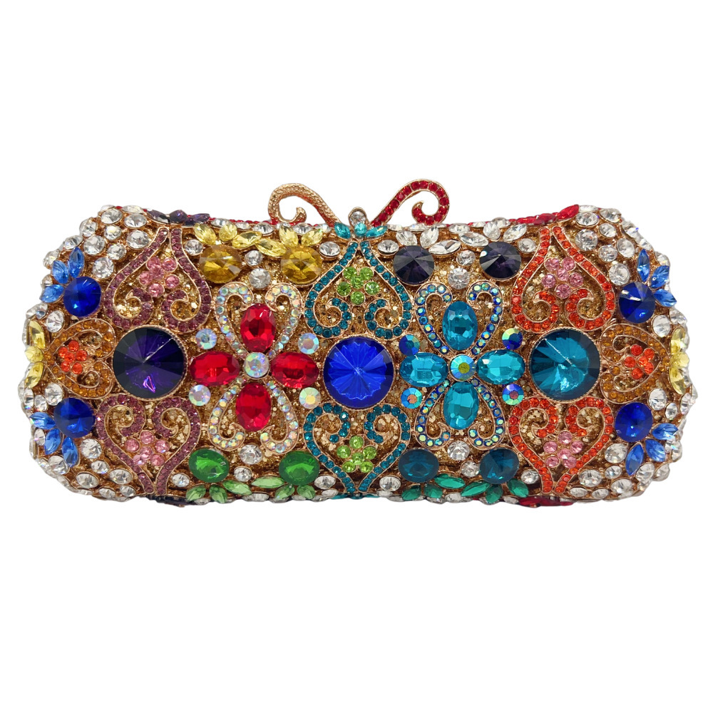 Bolsa de piedra nueva bolsa de cena con diamantes huecos, vestido de lujo ligero, bolso de diamantes de color, bolso de mano para mujeres