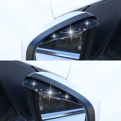 Cross-border car rearview mirror rain shield rainproof diamond-encrusted rain eyebrow anti-reflective rain shelter rain mirror rain eyebrow universal (Rearview mirror rainproof sticker) - diamond-rearview-mirror-rain-eyebrows-black-diamond-pair