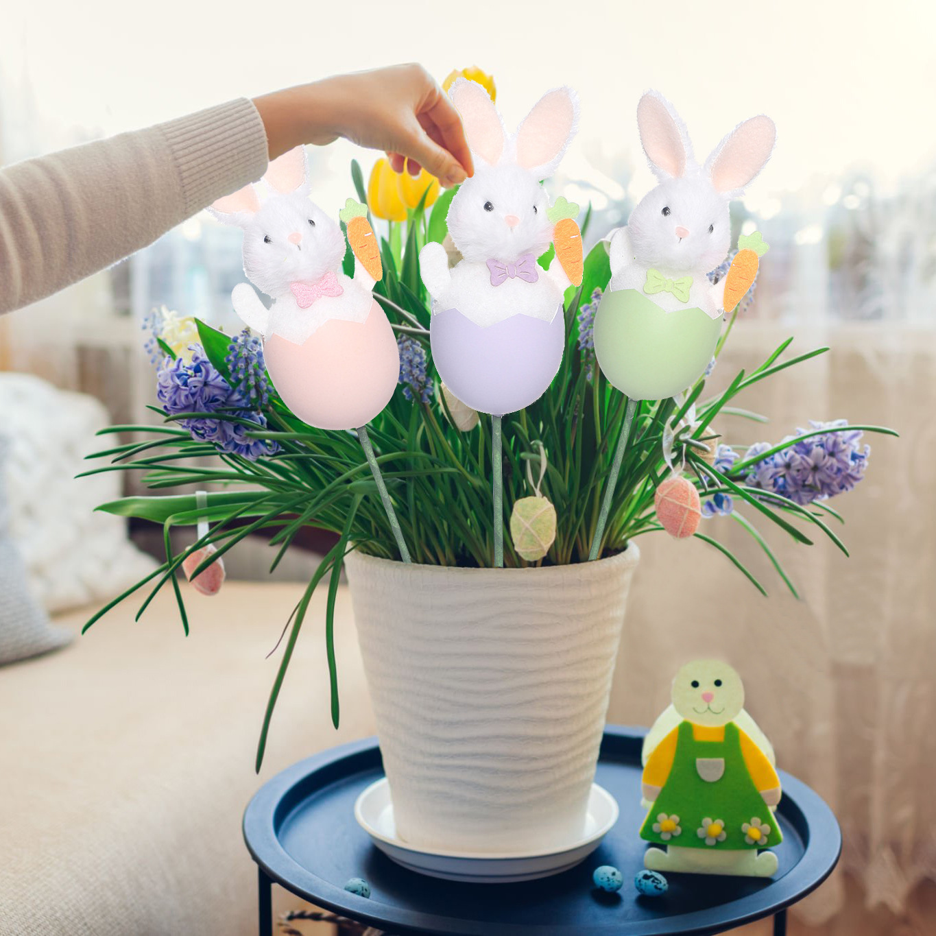 Conejito de Pascua cáscara de huevo hecha a mano decoración doméstica primavera de Pascua decoración de fiestas de Pascua suministros de Pascua
