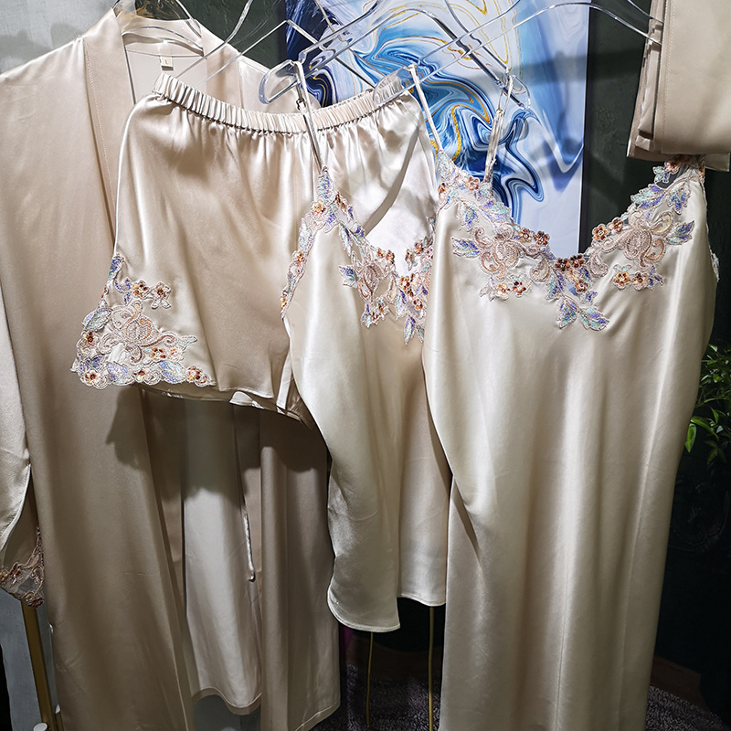 Make Your Own Fairy-Like Look at Home: Heavy Silk Pajamas Lp Water-Soluble Floral 100% Mulberry Silk Robe with Lace Straps and Morning Bathrobe