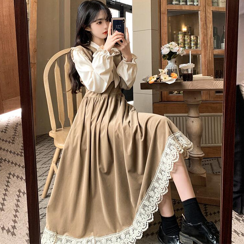 2026 Women's Autumn New French Retro Bow Dress, Artistic Academy Style, Sweet and Youthful Flared Dress 2026 Women's Autumn New French Retro Bow Dress, Artistic Academy Style, Sweet and Youthful Flared Dress