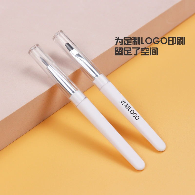 Traje de cepillo de maquillaje portátil blanco con cubierta de polvo transparente ultrafina cuchilla ángulo ceja cepillo delineador de ojos fino cepillo