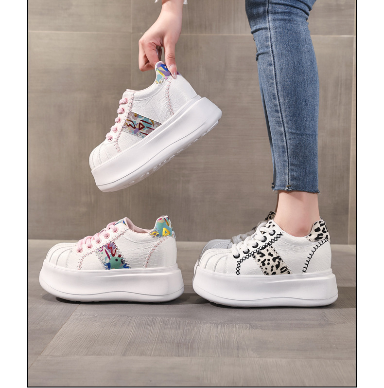 Giày sneaker nữ đế dày tăng chiều cao phong cách thể thao — Trắng hồng chi tiết 17