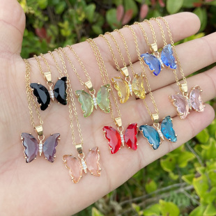 European and American Cross-Border Jewelry Multi-Color Butterfly Necklace Personalized Stainless Steel Necklace Ins Elegant Clavicle Chain N929