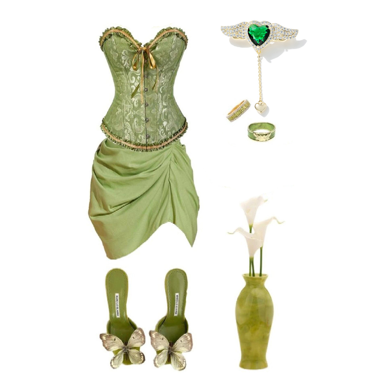 Xiliang concubina fresca verde amor ala temperamento de perla femenina moda estereoscópica abrigos accesorios broches al por mayor