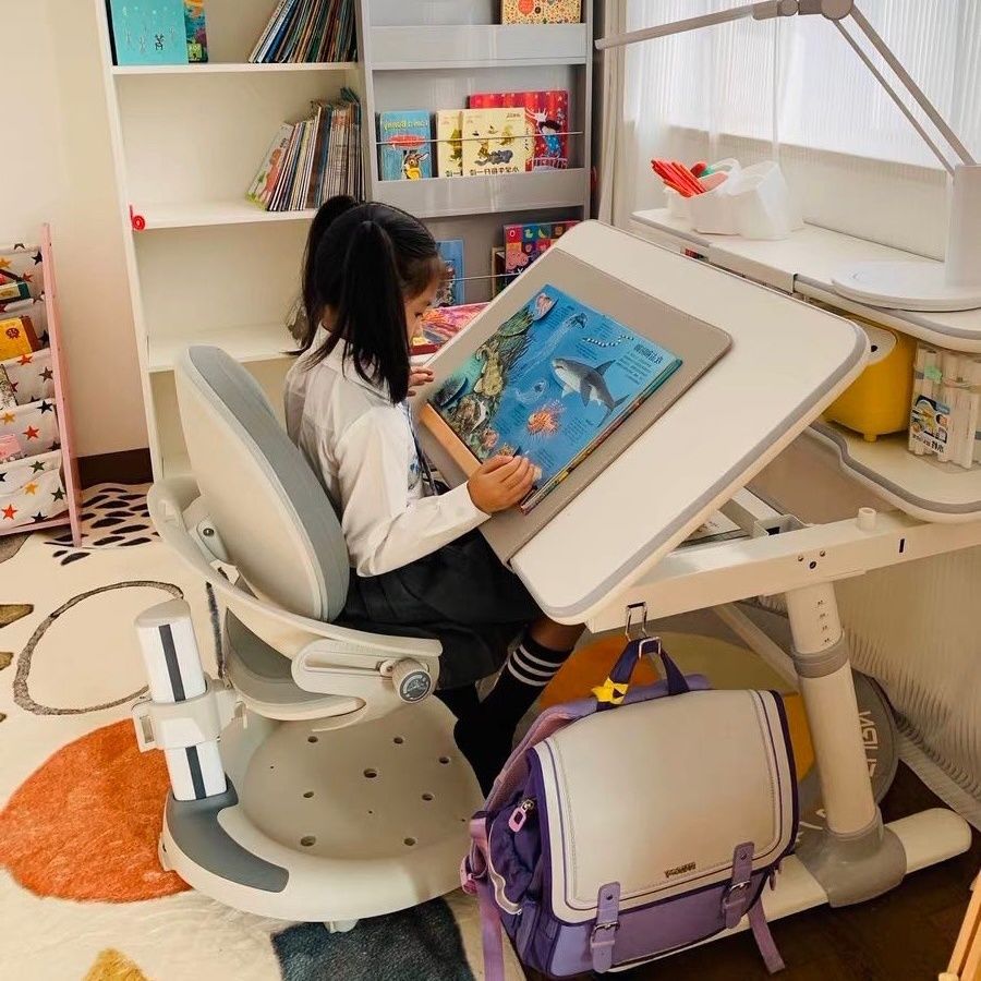 Wellwell Study Desk Large White Desk Children's Study Desk and Chair Factory Store Desk Adjustable Hand-Cranked Home Simple