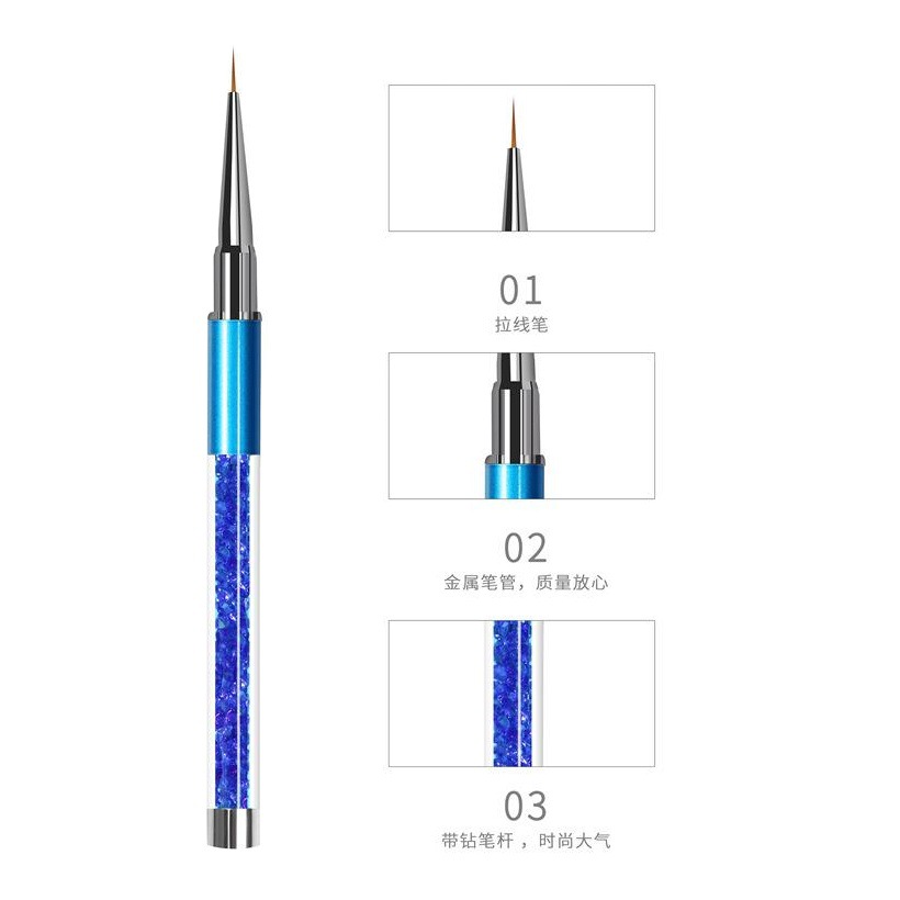 Herramientas de uñas directas de fábrica varilla de metal de tres colores pluma de dibujo de uñas con cepillo de pintura de talla de uñas de diamante