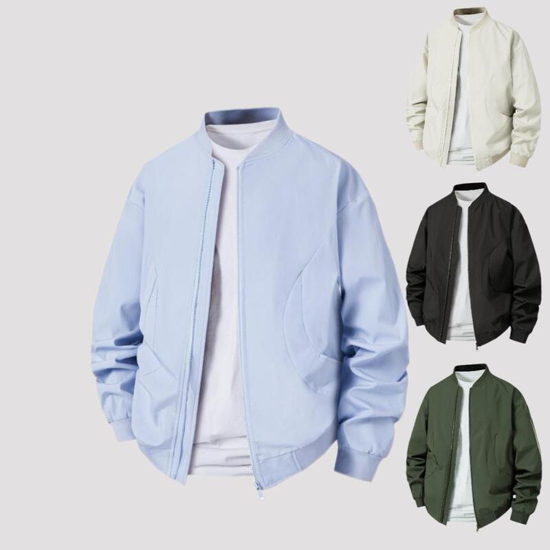 Solid Color American Retro High-End Versatile Bomber Jacket for Men, Spring and Autumn Trendy Stylish Student Jacket