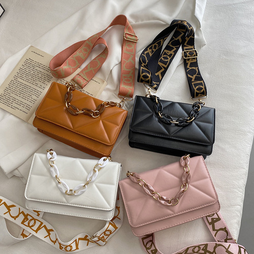  New Chain Bag Women's Fashion Gingham Style Leisure Bag Trendy Net Red Shoulder Small Square Bag Crossbody Bag