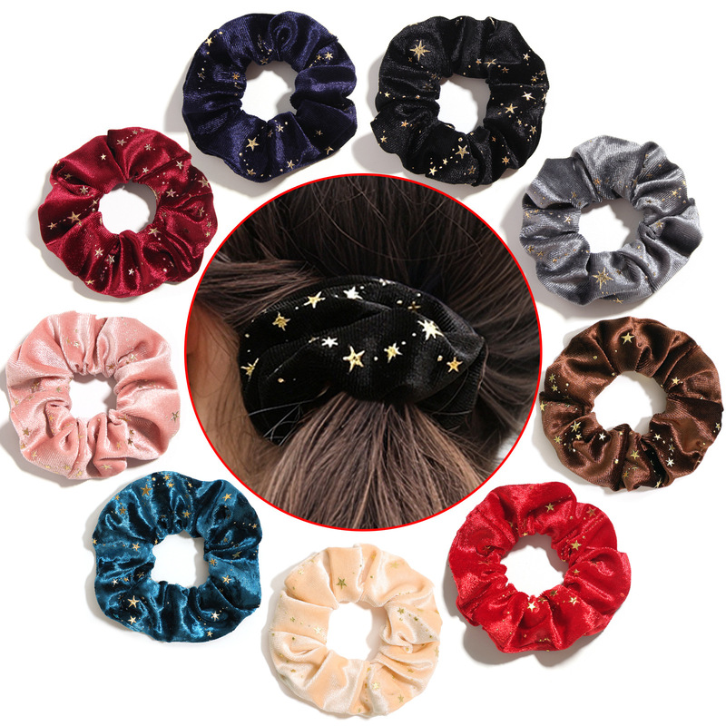 Retro bronzing star flannel hair band Korean style simple large intestine hair band headdress women's hair tie rope rubber band wholesale
