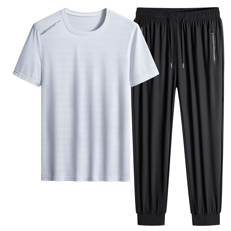 M - 8X set de hielo de verano camiseta hombre papá manga corta juego deportivo de mediana edad secado rápido juego de dos piezas