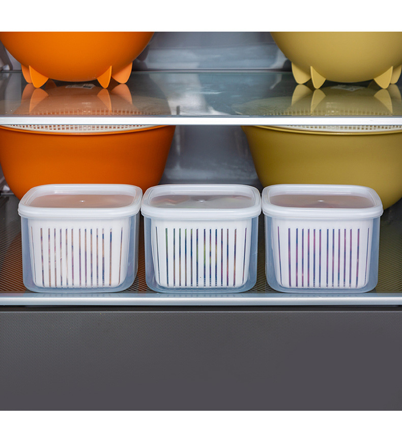 Japanische Frischhaltedose mit Abtropfgitter, tragbare Obst- und Bento-Box, Kühlschrank-Lagerbehälter für Lebensmittel, Aufbewahrungsbox für Zwiebeln, Ingwer und Knoblauch, Großhandel
