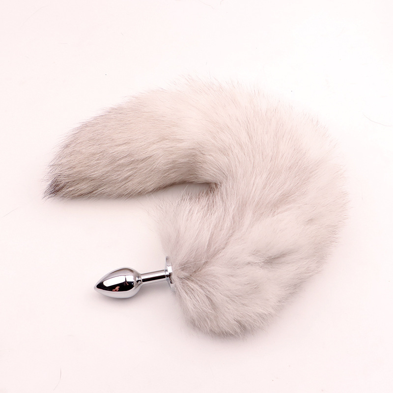Fox Tail Metal Anal Plug with Plush Cross Fox Tail, Blue Cosplay Design — detail image 16