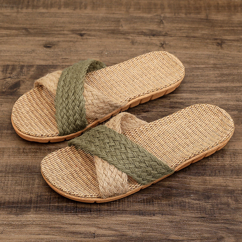 Summer Linen Woven Slippers for Women and Couples, Non-Slip, Silent, Soft-Soled Indoor Slippers, Men's Bamboo Woven Home Shoes Summer Linen Woven Slippers for Women and Couples, Non-Slip, Silent, Soft-Soled Indoor Slippers, Men's Bamboo Woven Home Shoes