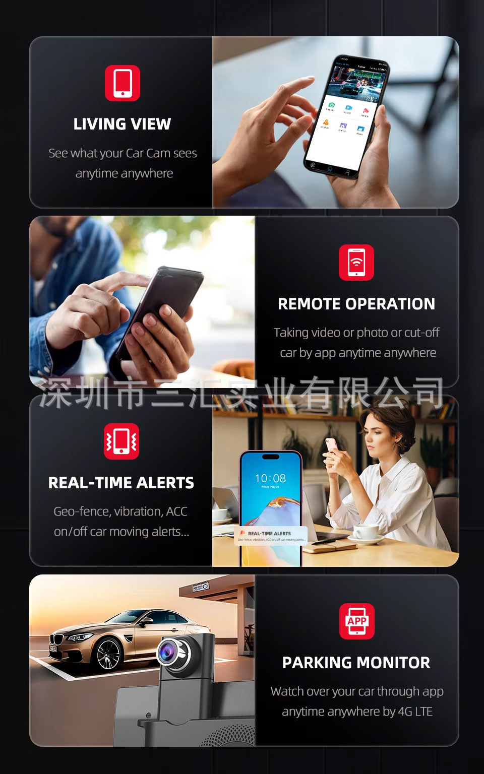 10-inch 4G dashcam with remote monitoring, carplay portable screen, reversing camera, car recorder