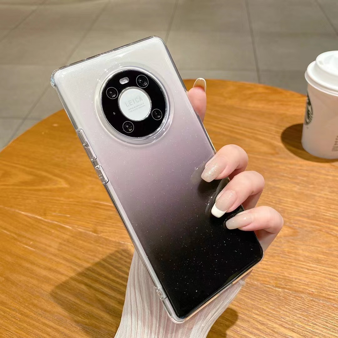 Nueva funda de acrílico transparente con purpurina degradada de un solo color, adecuada para el teléfono móvil Huawei Mate70PRO y Mate50.