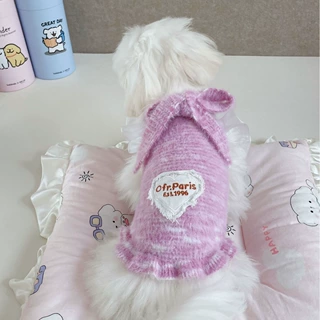 狗狗衣服春秋款貂绒蝴蝶结飞袖背心吉娃娃马尔济斯约克夏新款毛衣