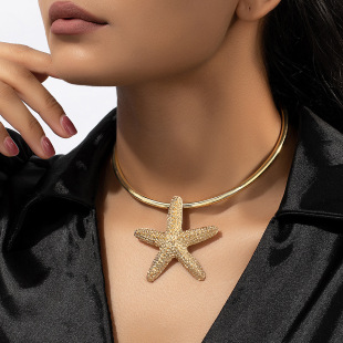 Simple exaggerated design Wild starfish pendant necklace geometric metal style collar