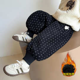 女童一体绒加厚裤子2025秋冬季新款宝宝加绒束脚裤儿童冬装保暖裤
