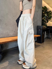 美式工装裤女秋季薄款2025新款高腰宽松休闲小个子速干阔腿运动裤