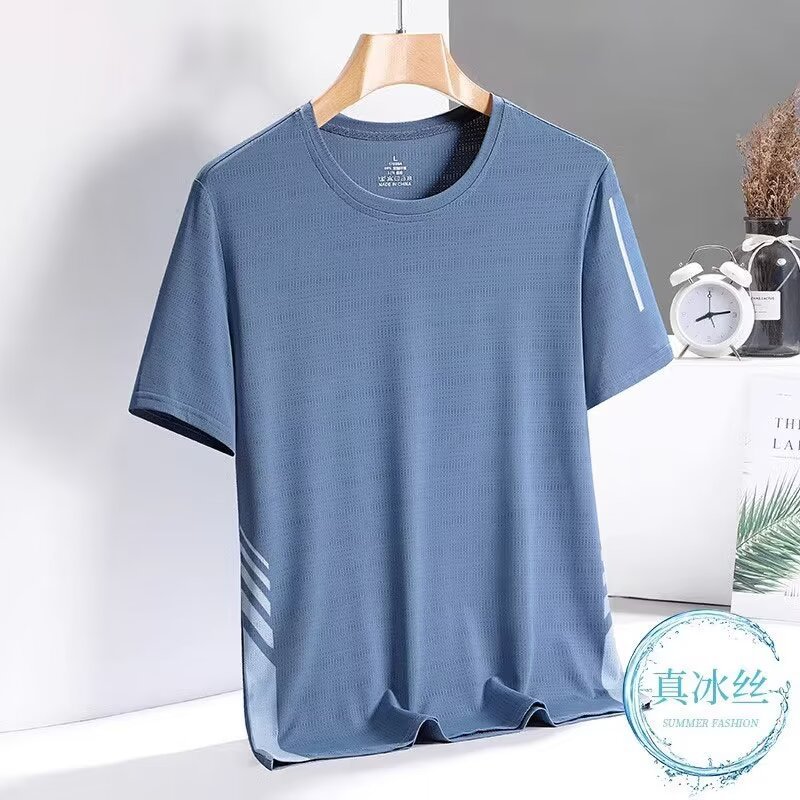 Men's silk quick dry sports short sleeve T-shirt for gym
