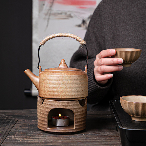 Warm-boiled teapot imitation wood-fired lifting beam large retro coarse pottery tea set set around the stove teapot single pot kettle