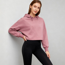 欧美跨境纯棉卫衣女短款连帽运动全棉上衣简约休闲街头帽衫长袖