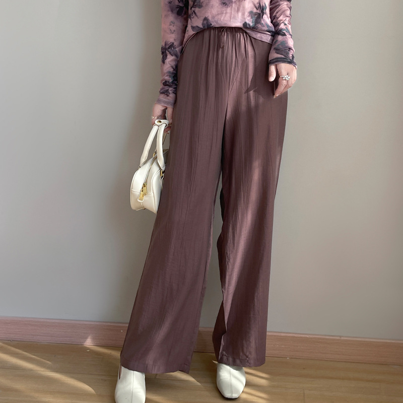 Cool Ice Silk 2026 Spring/Summer New Women's Wide-Leg Pants High-Waisted Loose Slimming Elastic Waist Casual Lazy Long Pants
