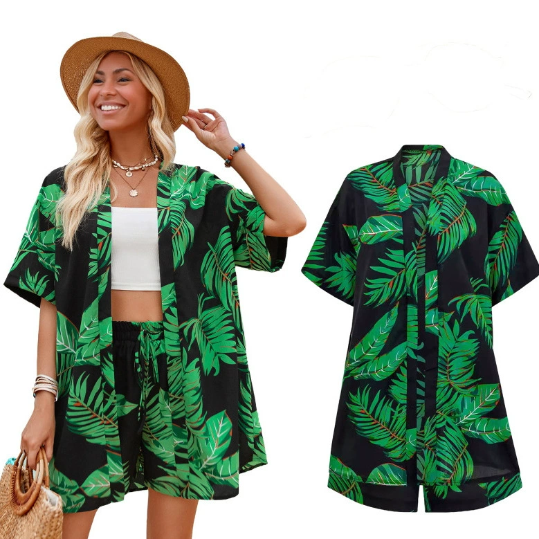 Один из поколения в поколение европейские и американские Amazon трансграничные женщины новый цветочный 3D-принт рубашка с короткими рукавами талия шорты набор