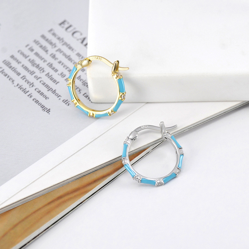 Rhinestones Inlay Material Hoop Earrings Classification Simple Style Geometric Copper Hoop Earrings Enamel Plating Rhinestones Copper Earrings