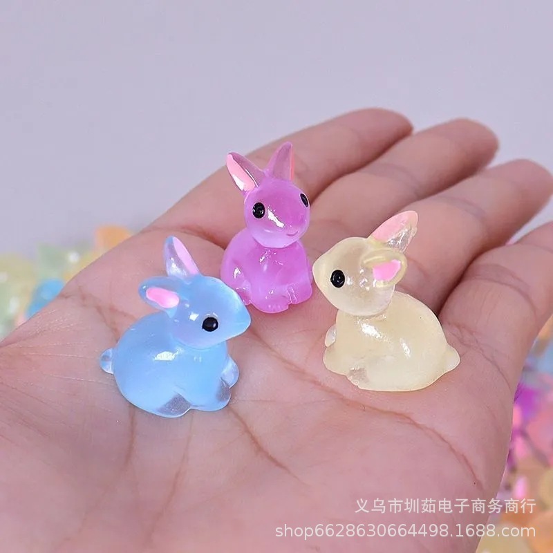 ミニ夜光ウサギ動物樹脂製フィギュア人形飾りアクセサリー卓上手作り装飾小物かわいい|undefined
