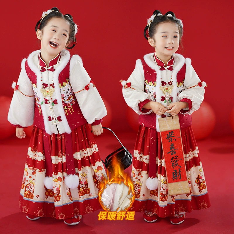 Маленькая девочка в китайском стиле модный костюм Тан в западном стиле зимний древний стиль новый счастливый Дракон вышитый новогодний поздравительная одежда цельная доставка