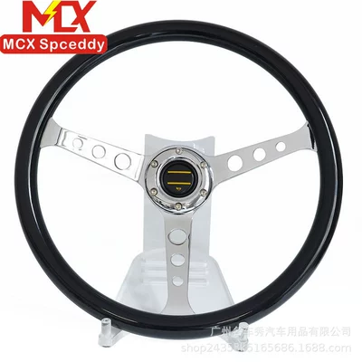 Steering wheel glossy black round-hole steering - model-c-15inch-black-electroplated-steering-wheel