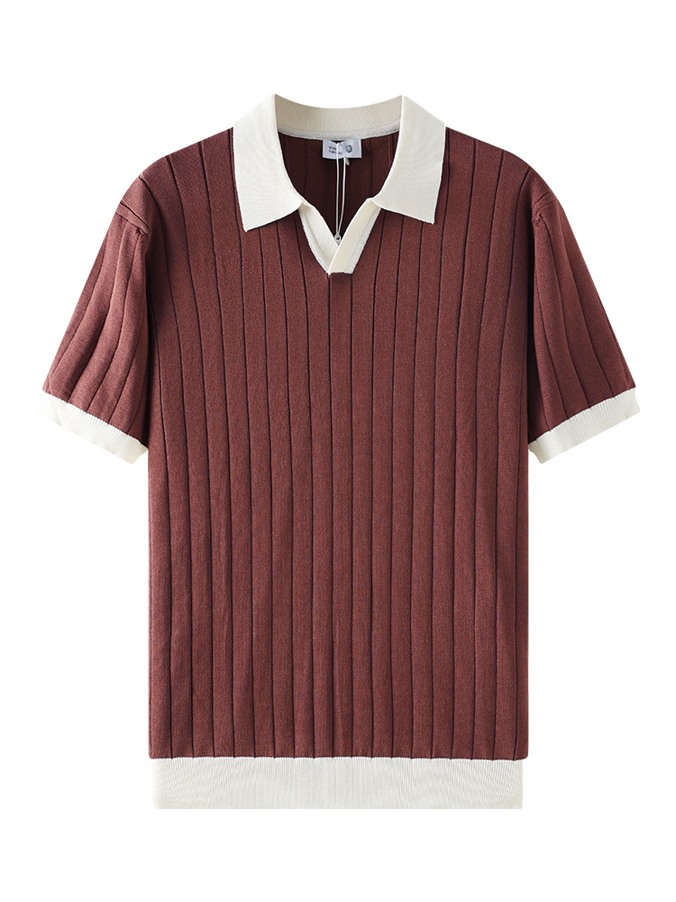 Europa y América cross-border pozo jersey polo hombre manga corta V-collar hielo seda de negocios casual alta sensación de ropa de hombre