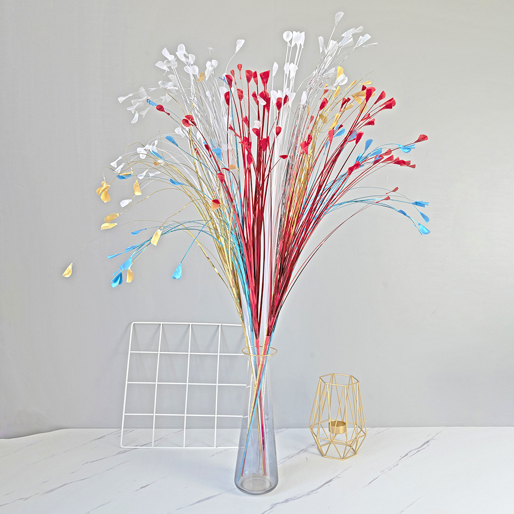 Colorido Reed flor blanco Pavo Real hierba artificial boda props T etapa plomo camino decorativo flor boda props diseño