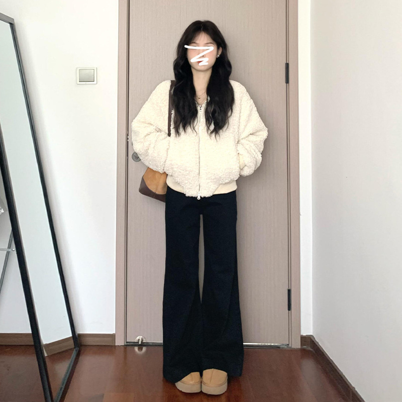 春の服装に超見栄えの韓国風万能ホワイトポーラーフリースラムウールジャケット女性用2025年春秋新作|undefined